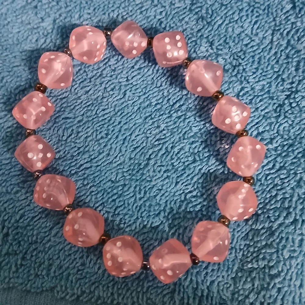 Pink Dice Bead Stretch Bracelet